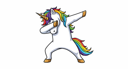 Colorful cartoon unicorn leaping with flowing mane and tail. © MASJAB