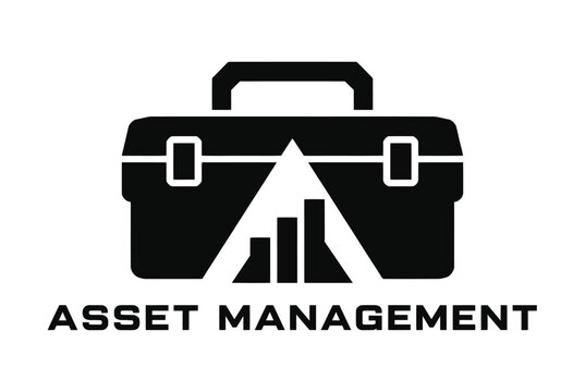 Tool box and mountain chart asset management logo.