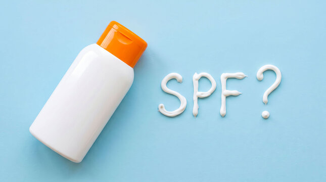 Sunscreen bottle with spf question written in lotion