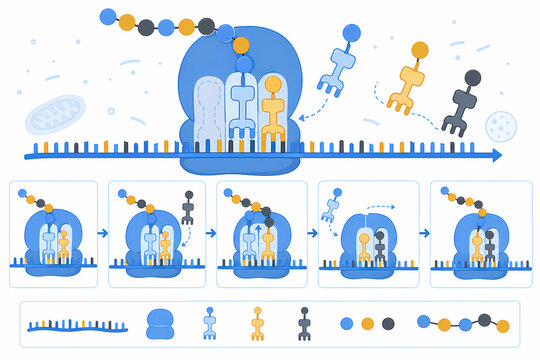 Protein translation ribosome codon process illustration