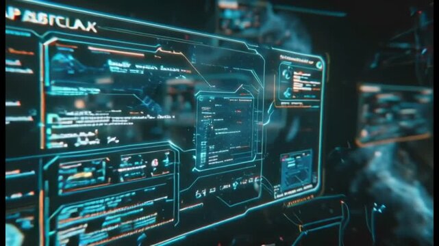 Futuristic UI Screen Displaying Data Analysis and Network Connections