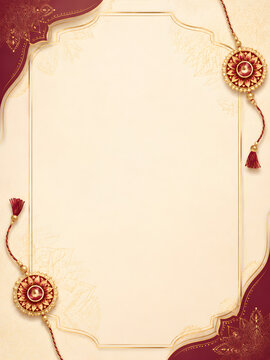 Cream blank frame decorated with luxury rakhi threads and mandala pattern corners display.