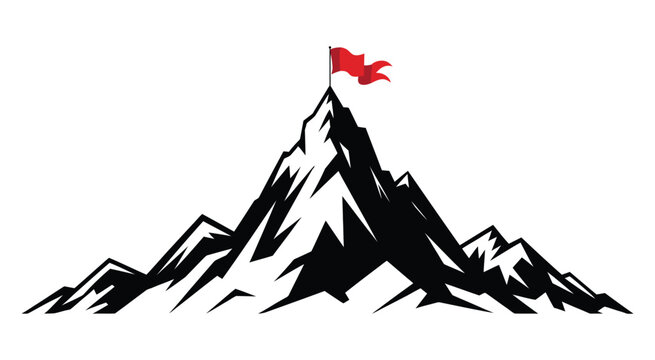 Mountain peak flag icon featuring success achievement summit milestone and adventure exploration concept