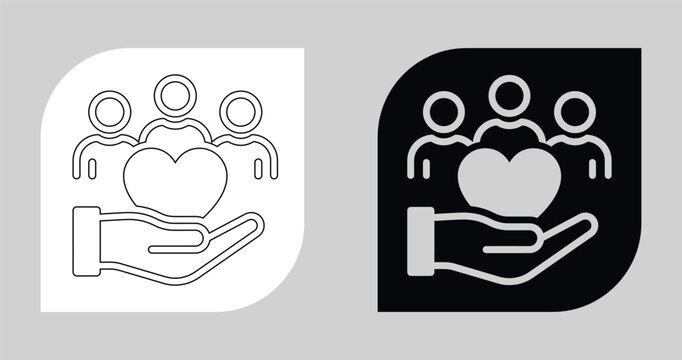 Charity and support concept icon hand holding a heart with people silhouettes community nonprofit philanthropy humanitarian protection solidarity