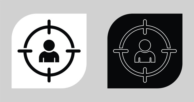 Target audience and market focus business icon featuring a person in crosshairs audience customer business strategy marketing consumer selection