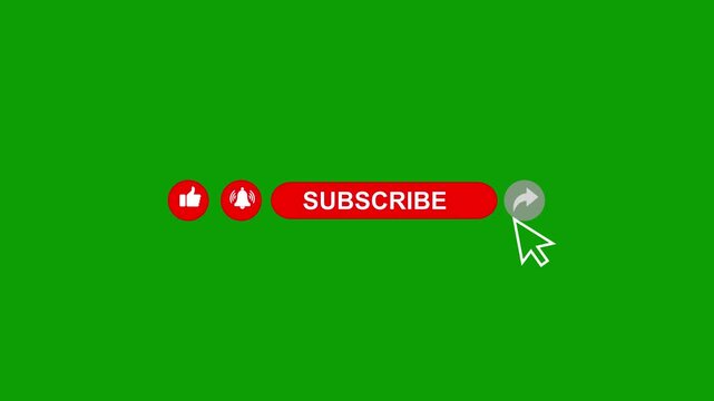 Animation of YouTube subscribe, like, bell, and share buttons isolated on a black background with an alpha channel. Like Subscribe Bell Notification Button, subscribe to channel.
