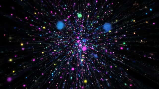 Black background particle light effect special effect, colorful fireworks blooming animation
