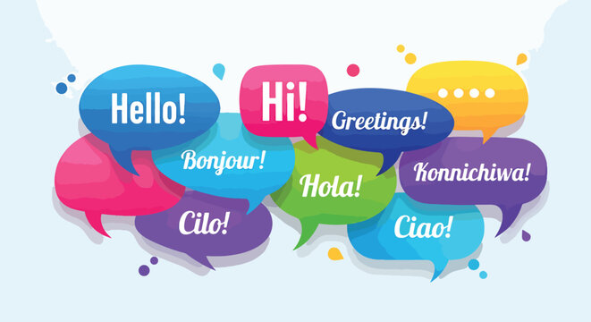 Colorful multilingual greeting cards with world language text.