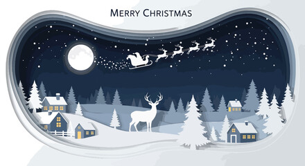 Christmas holiday greeting with snowman and reindeer silhouettes. © MASJAB