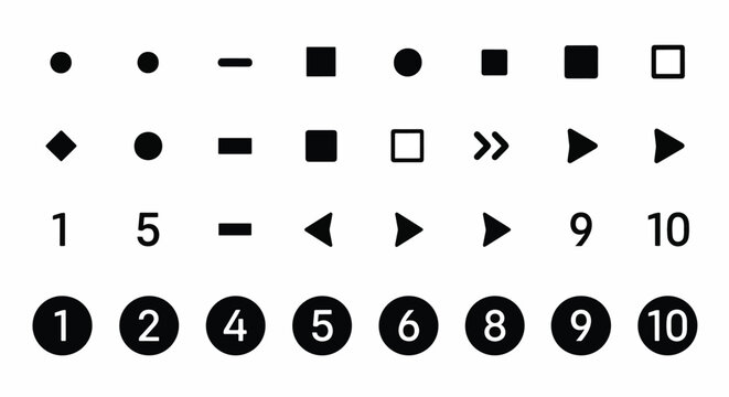 Numbered circles from one to ten in ascending order.