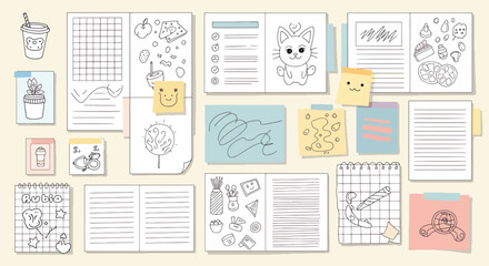 Colorful hand-drawn collection of travel and adventure themed icons. © MASJAB