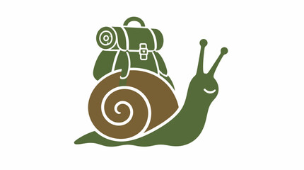 Green snail carrying a brown backpack for travel. © INFAYUFA