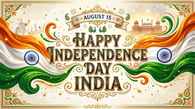 Happy independence day india august 15th celebration with national flag monuments