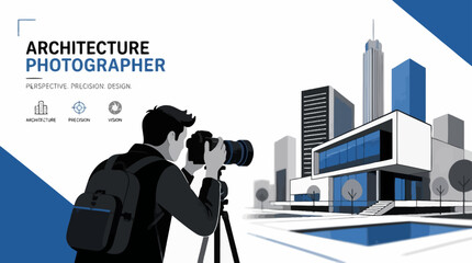 Architecture photographer shooting modern building exterior. © INFAYUFA