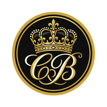 Luxury gold crown emblem with CB monogram on black.
