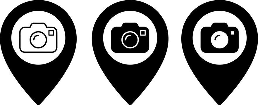 Black camera icons inside location map pins showing photography spots