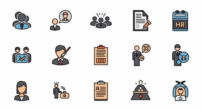 Vector icons representing various professions and industries.