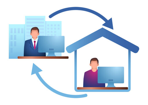 Hybrid Work Concept, Office and Home Working, Remote Work, Flexible Workplace, Work From Home and Return to Office Illustration
