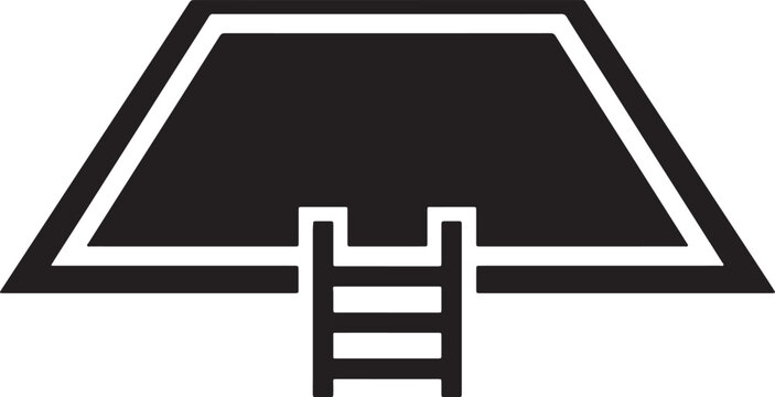 Black silhouette of a trapezoidal shape with an attached ladder isolated on a white background, for construction and, industrial projects also, transparent background