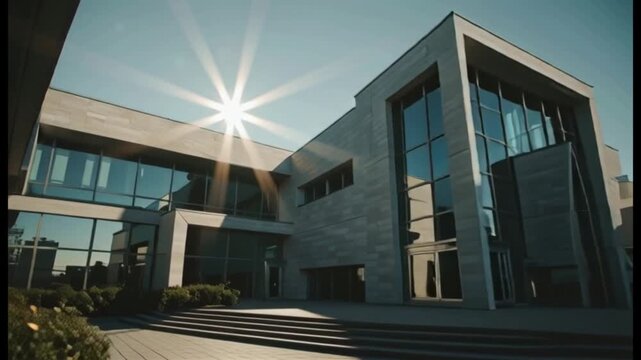 Modern Office Building Exterior Sun Rays Architectural Design