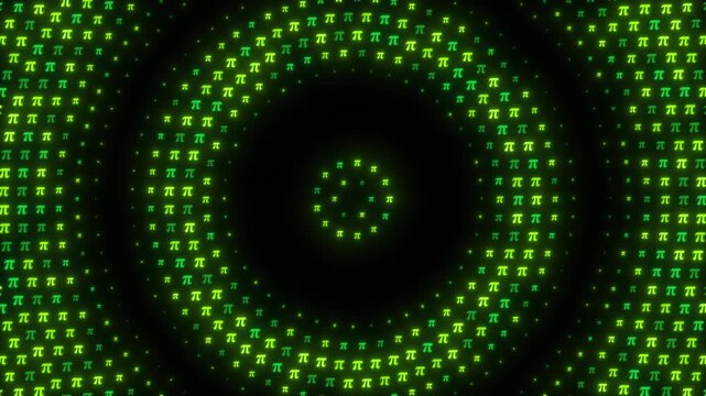 Pi Symbol Mathematical Constant Digital Grid Tunnel with Glowing Green Led Particles Rotating in Seamless Loop 4k video