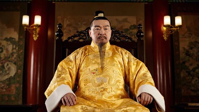 The emperor in a dragon robe sits upright, and the emperor sits in the hall to discuss the situation