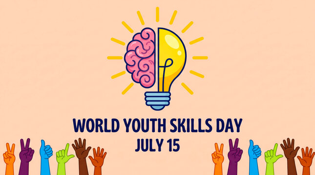 World youth skills day illustration with brain and lightbulb
