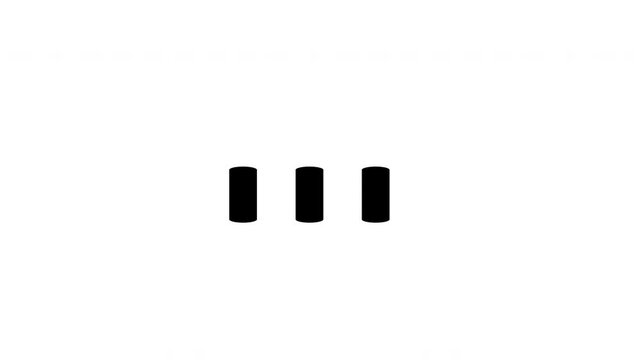 Minimalist graphic animation showing numbered circles moving along vertical black bars against white background.