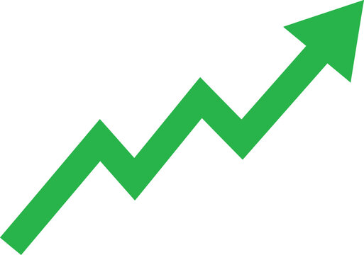 Green upward trend arrow chart for business growth and success, rend icon. Upward and downward arrow graph symbol. Finance data UI sign. Opposing red downward and green upward trend arrows