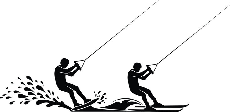 Black silhouette of two people parasailing on water