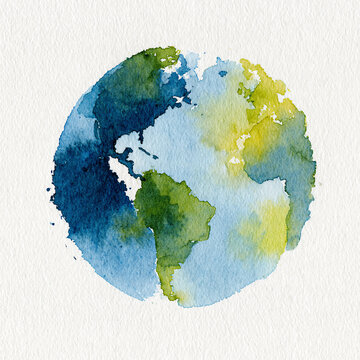 Watercolor Earth Globe Illustration on White Background