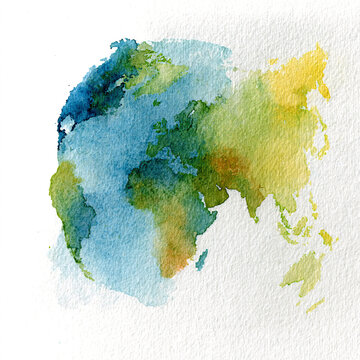 Watercolor World Map in Blue and Green Tones