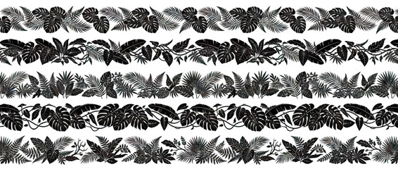 Tropical Jungle Leaf Borders - Exotic Foliage Seamless Patterns © intaniaayu