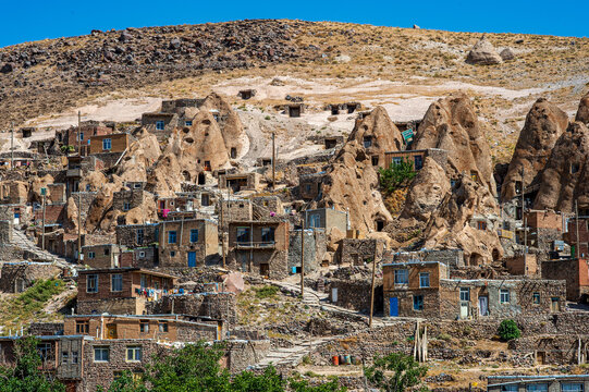 Troglodyte dwellings and traditional houses in the rocky village of Kandovan, Iran.