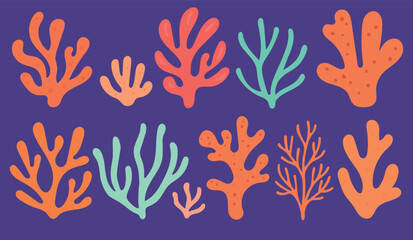 Coral reef nature with vector sea icon and silhouette illustration summer. Ocean plant water with seaweed coral marine and pattern isolated beach. Abstract weed coral with design aquatic vector © AlexTroi