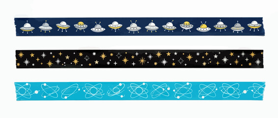 Space Themed Decorative Tapes: UFOs, Stars, and Atoms © NURYANI