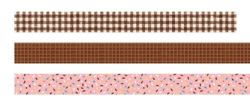Sweet treat borders: waffle, sprinkles, and gingham patterns