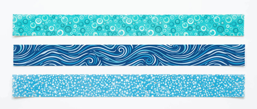 Collection of three decorative tapes with blue and cyan water-themed patterns