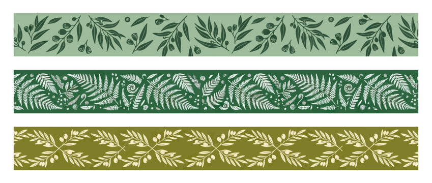 Botanical Borders: Olive Branches and Ferns in Green Tones