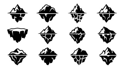 Iceberg Icons Set: Above and Below Water, Mountain Peaks, Cold Climate, Arctic Nature © goeng_art