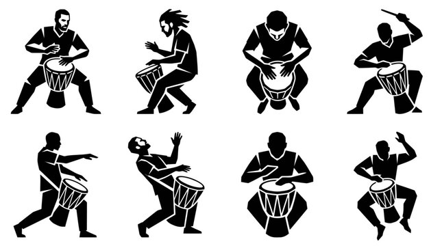 African Drummer Silhouettes: Diverse Rhythms and Movements