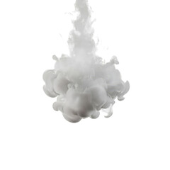 Fototapeta premium A dense plume of white ink dropping into water, creating a vertical trail and a billowing cloud of swirling liquid shapes against a dark background