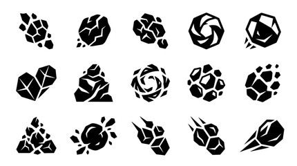 Collection of Abstract Geometric Shapes, Crystals, and Asteroids Icons © goeng_art