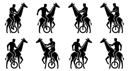 Silhouette Rider on Giraffe Circus Act Unicycle Performance © goeng_art