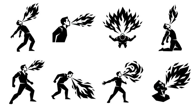Man Spitting Fire Icons Set