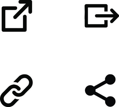 Set of UI interface icons including external link redirect chain link and share symbols interface external connection redirect navigation