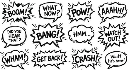 Comic Book Speech Bubbles, Captions & Sound Effects Illustrations © Tina