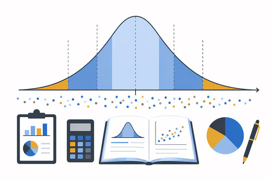 Probability distribution bell curve statistics illustration