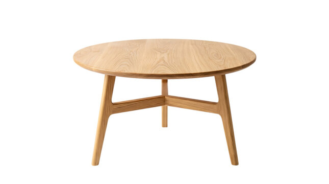 Modern round wooden coffee table with three legs