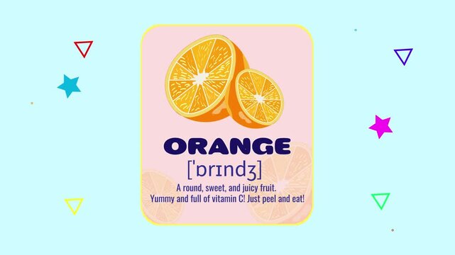 Orange Fruit Flashcard Animated Motion Graphic